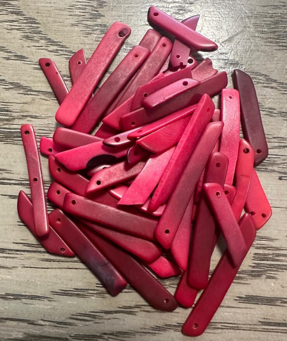 Tagua Nut Sticks in Red | 50 Tagua Beads | 3x0.5 cm. approx. | Vegetable Ivory Nut | Carving | Seed Beads for Sustainable Jewelry Making