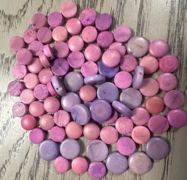 Flat Coin Shaped Tagua | 50 Mini Round Beads Mix of Pink and Lilac | Eco Ethical Jewelry Making Carving Woodwork | Side Drilled Beading Eco