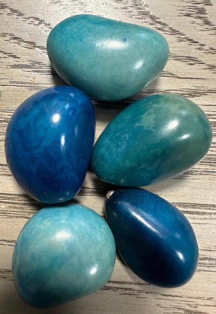 Tagua Nut Beads. 5 Blue Pieces (shades).