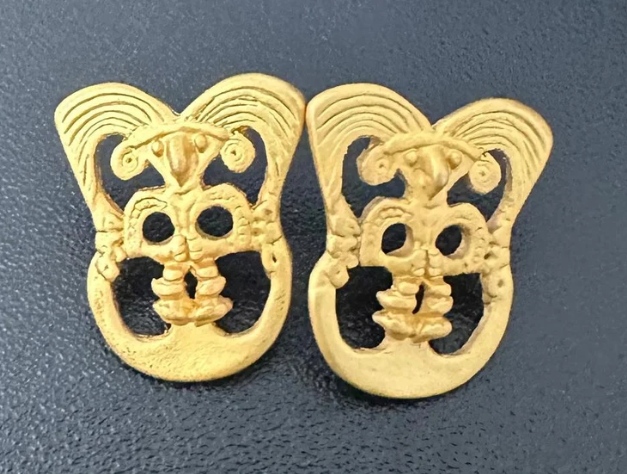 Pre-Columbian Bird on a Half Moon Stud Earrings Bird Shaman Pre- Columbian Jewelry from Colombian Indigenous Culture