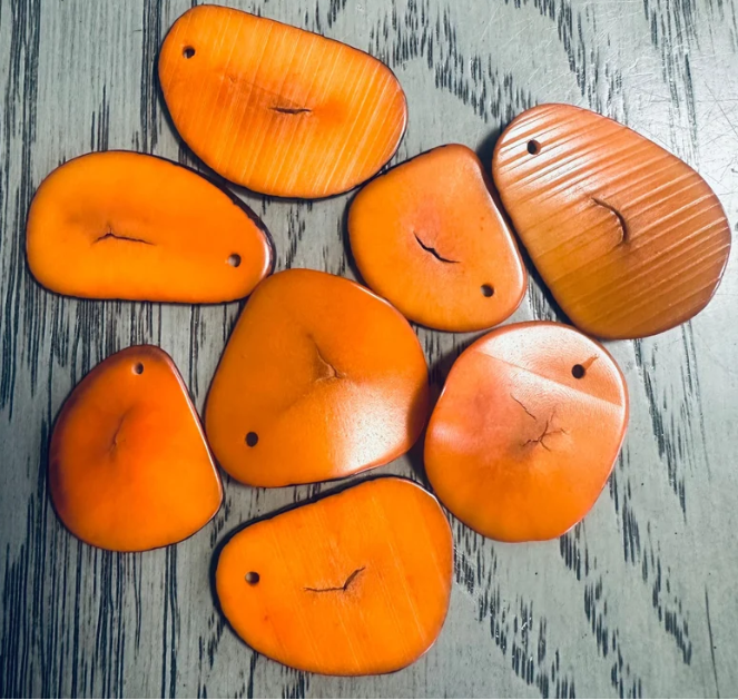 Tagua Bead Slice Shape Tagua Nut Bead in Orange Tagua with Cracks 30 pieces Tagua Jewelry Making Natural Seed Beads Beading Ethical
