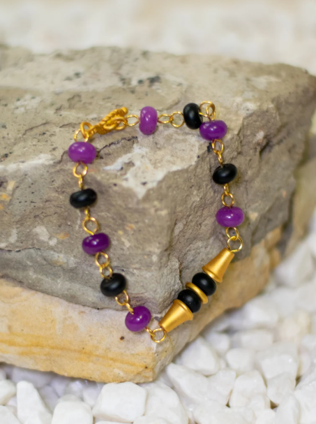 Pre-Columbian Muisca Culture Gold Black and Purple Bracelet Handcrafted in Colombia 24K Gold Plated Pewter Pre-Hipanic Jewelry