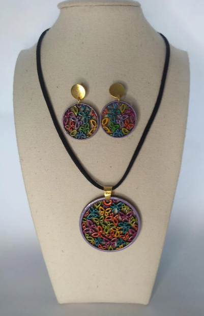 Mother's Day Butterflies. Adjustable necklace and earrings set of handmade painted wood in multiple colors. Organic, Spring Boho.