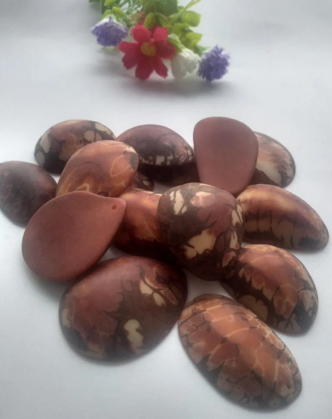 Brown Tagua Oval Beads. Natural Seed from Colombia Rainforest. 15 Beads 4 x 3.cm. Top Drilled. Natural Jewelry Making. Free Shipping R.1034