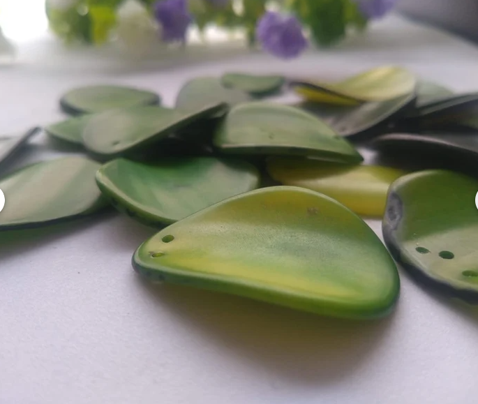 Jewelry Making Seed Beads 20 Tagua Nut Red Slices Green Curved Top Drilled 2 Holes 3x2cm. approx. Beading Eco Sustainable DIY Beading