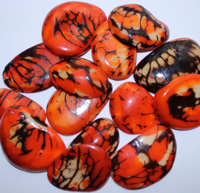 Orange Tagua Oval Beads. Natural Seed from Colombia Rainforest. 15 Beads 3 x 4cm. Aprox. Top Drilled. Natural Jewelry Making.