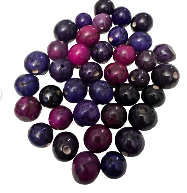 30 Purple Bombona Beads – Eco-Friendly Seeds 2–2.5 cm, Top Drilled, Organic Natural Jewelry & Boho Craft Supplies.