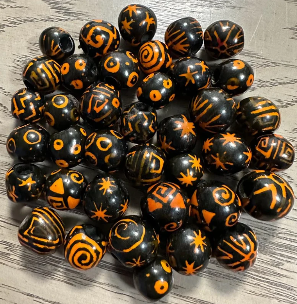 Natural Beads | Bombona Seed Beads | Small & Big Balls of Bombona Seed | Black, Brown and Yelllow with Pattern | Jewelry Making Supplies