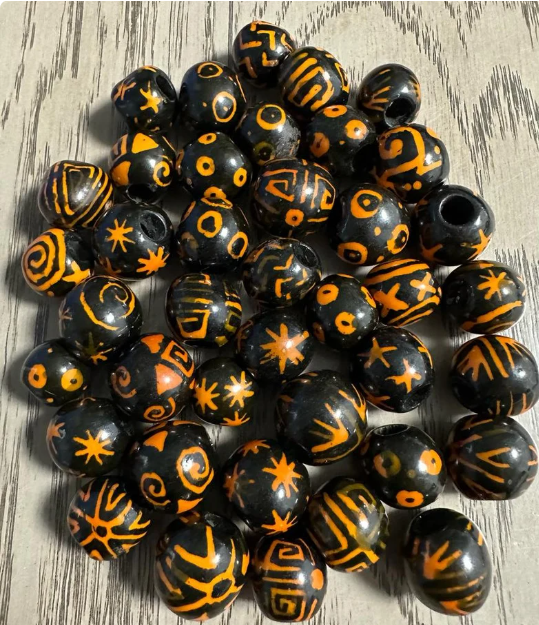 Natural Beads | Bombona Seed Beads | Small & Big Balls of Bombona Seed | Black, Brown and Yelllow with Pattern | Jewelry Making Supplies