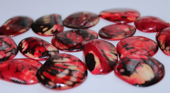 Tagua Oval Beads in Red. Natural Seed from Colombia Rainforest. 15 Beads 1.1 x 0.9 inc. approx. Top Drilled. Eco Natural Jewelry Making DIY