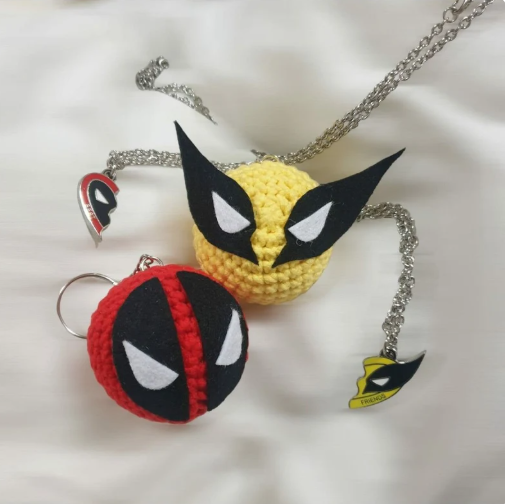 Deadpool and Wolverine Keychain | Amigurumi Handcrafted Crochet | Animation Character Plushie | Marvel Anime Figurine Best Friends Comics