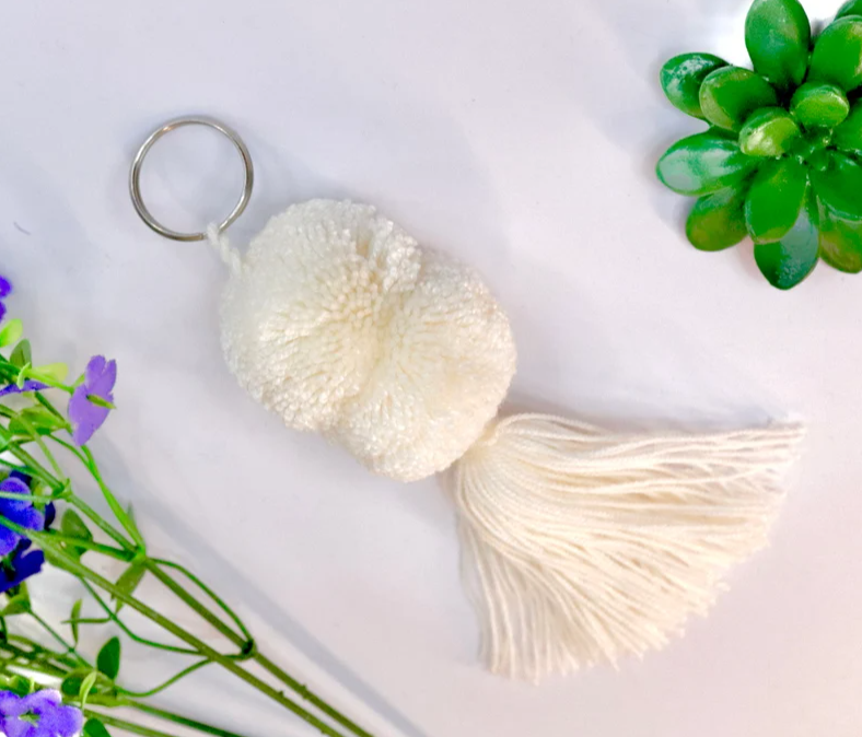 Wayuu Handmade Keychain. Handmade Keychain in White. Eco Friendly, Natural Fiber Accessories, Organic and Exotic Keychain