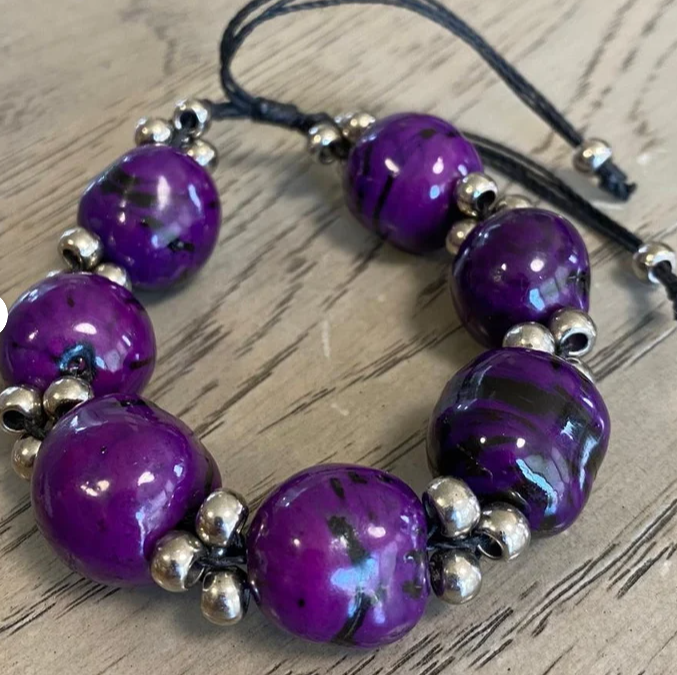 Exotic Stretch Bracelet Made of Bombona Seed | 4 Colors: Purple Orange Pink Green | Natural Jewelry Eco Sustainable Jewelry from Colombia