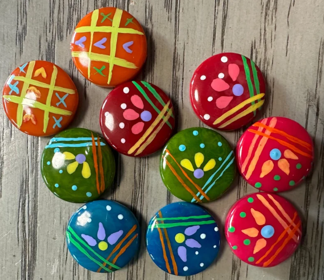 Seed Beads Tagua Bead Round Coin Shape with Flower Pattern Handpainted | 2 cm. approx. Sustainable Jewelry Making Supplies | 16 Tagua Eco