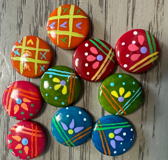 Seed Beads Tagua Bead Round Coin Shape with Flower Pattern Handpainted | 2 cm. approx. Sustainable Jewelry Making Supplies | 16 Tagua Eco