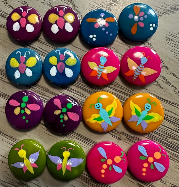 Seed Beads Tagua Bead Round Coin Shape with Insect Pattern Handpainted | 2 cm. approx. Sustainable Jewelry Making Supplies | 16 Tagua Eco