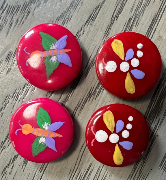 Seed Beads Tagua Bead Round Coin Shape with Insect Pattern Handpainted | 2 cm. approx. Sustainable Jewelry Making Supplies | 16 Tagua Eco