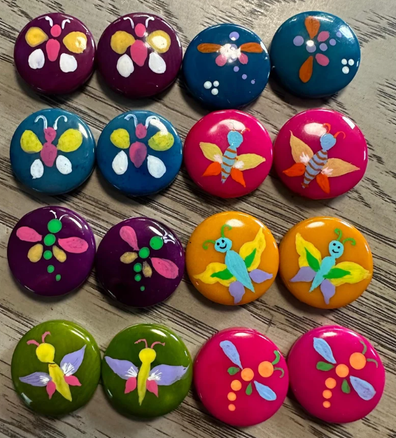 Seed Beads Tagua Bead Round Coin Shape with Insect Pattern Handpainted | 2 cm. approx. Sustainable Jewelry Making Supplies | 16 Tagua Eco