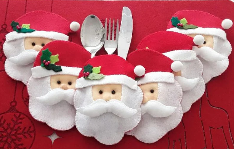 Christmas Santa Claus Silverware Holders Tableware Holder Knife Fork Pouch Bag for Xmas Restaurant Hotel Party Holiday Noel Utensil Holder