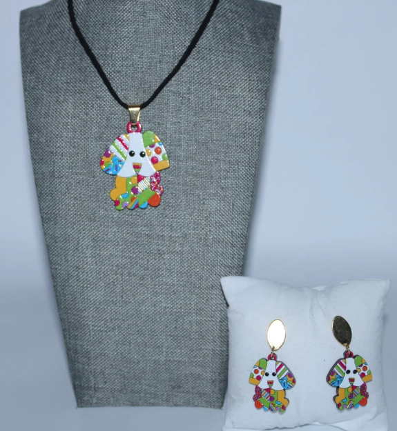 Mother's Day | Dog Lover Necklace and Earrings | Laser Wood Cut Pendant | Wooden Earrings Wood Necklace Handmade Jewelry Eco Gift for Her