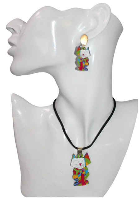 Laser Cut Cat Necklace and Earrings set.