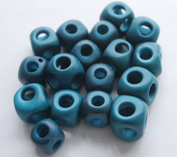 Tagua Bead Cube Shape in Blue | 1.5 x 1.5 approx. | 15 Seed Beads Natural Eco Sustainable Jewelry Making Supplies Carving Woodwork Handmade