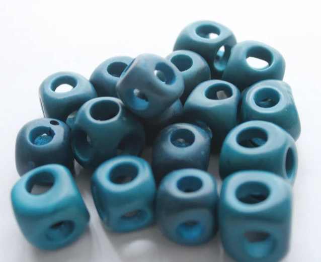 Tagua Bead Cube Shape in Blue | 1.5 x 1.5 approx. | 15 Seed Beads Natural Eco Sustainable Jewelry Making Supplies Carving Woodwork Handmade