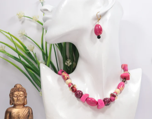 Sustainable Jewelry Set of Earrings and Necklace Handcrafted with Bombona Camajuro and Tagua Seeds Handmade in Colombia Eco Gift for Her
