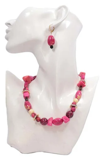 Sustainable Jewelry Set of Earrings and Necklace Handcrafted with Bombona Camajuro and Tagua Seeds Handmade in Colombia Eco Gift for Her