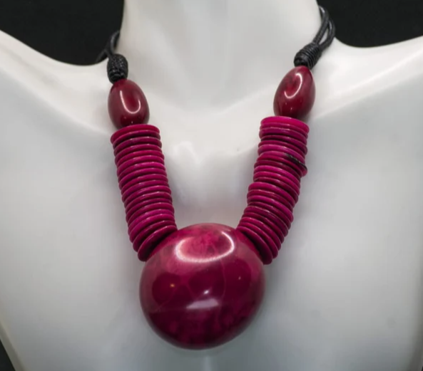 Christmas Gift Women Tagua Dark Pink Tagua Nut Ethical Sustainable Jewelry Set Necklace & Earrings Holiday Gift Unique Handmade in Colombia