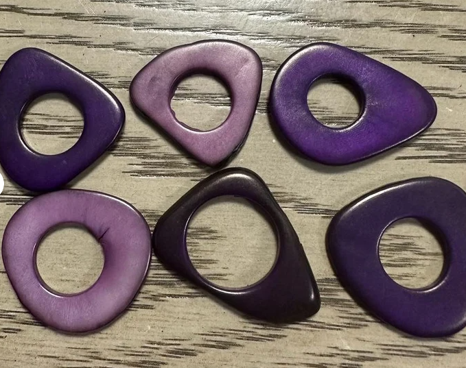 Tagua Hoop Beads. 20 Purple Pieces (Purple Shades)