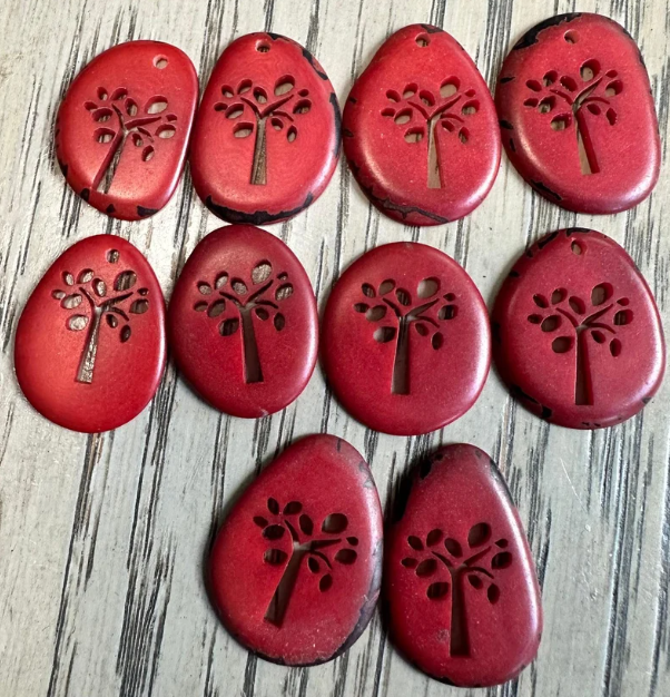 Small Red Tagua Beads (20 pcs) – 2x2 cm Laser Cut Slices for Jewelry Making | Drilled/Undrilled.