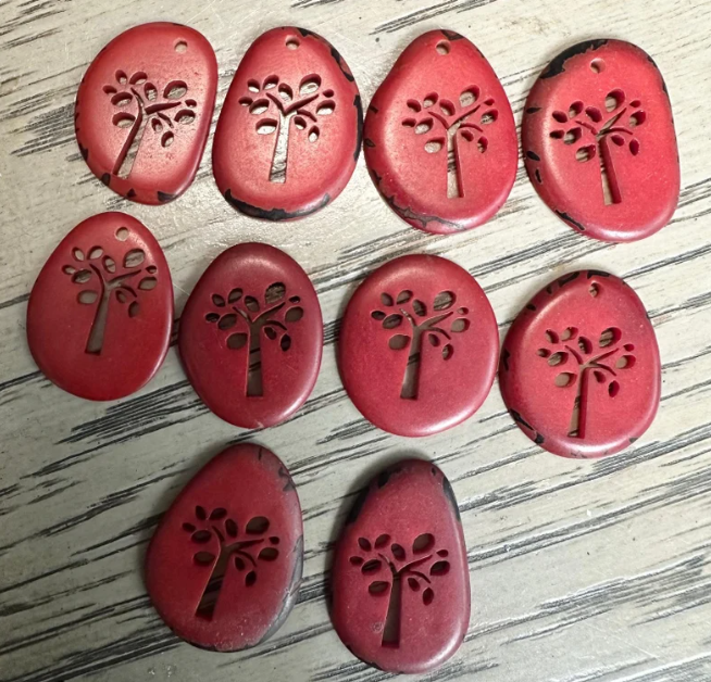 Small Red Tagua Beads (20 pcs) – 2x2 cm Laser Cut Slices for Jewelry Making | Drilled/Undrilled.