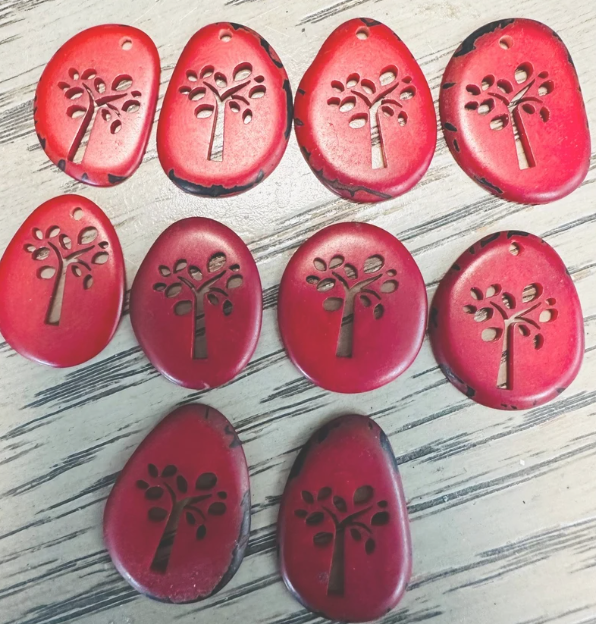 Small Red Tagua Beads (20 pcs) – 2x2 cm Laser Cut Slices for Jewelry Making | Drilled/Undrilled.