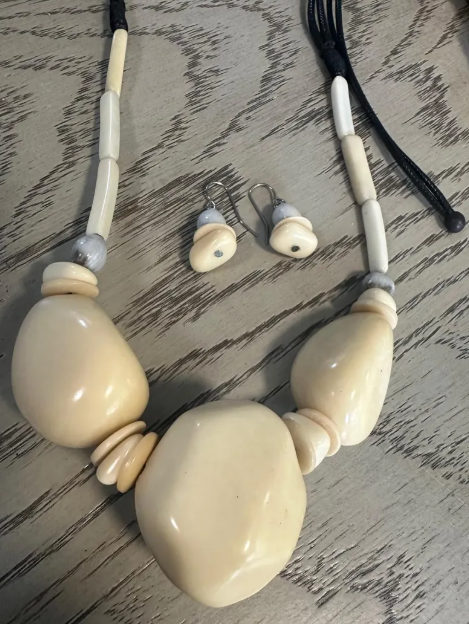 Tagua nut and bombona seed adjustable necklace & earrings set handmade sustainable ethical jewelry from Colombia eco exotic gift for women