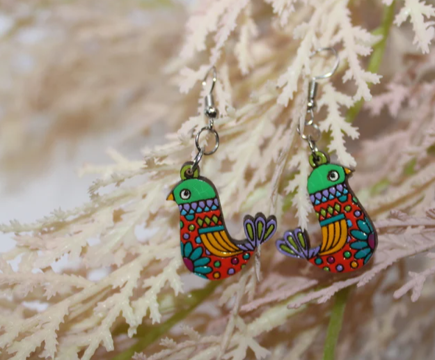 Birds earrings | Laser cut wood pendant | Jewelry | Ecological Jewelry Natural Jewelry. Handmade