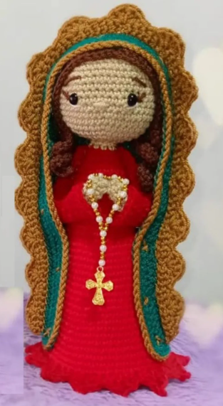 Lady of Guadalupe | Holy Mary | Virgin Mary | Blessed Virgin Mary. 100% Handmade Miniature Crochet Amigurumi 4 x 1.5 inches Holy Mary Small