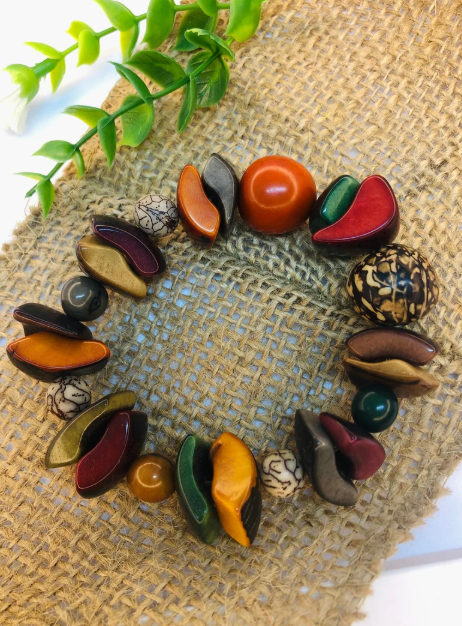 Sustainable Jewelry Multicolored Tagua and Bombona Seed Bracelet Vegetable Ivory Nut from Colombia Ethical Eco-Friendly Natural Handmade Eco