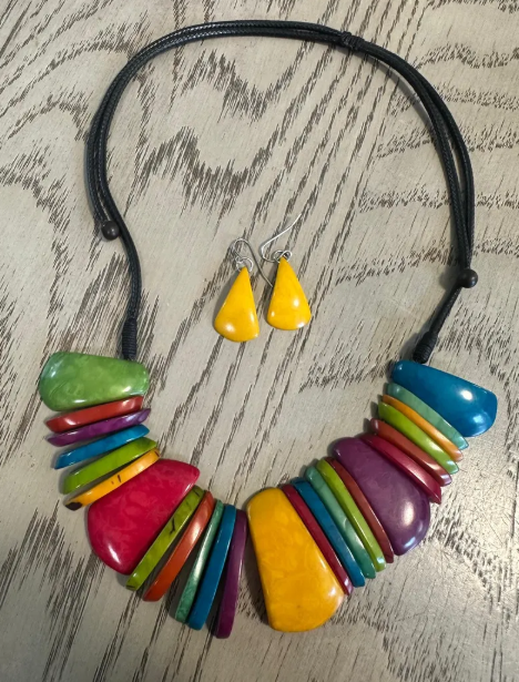 Tagua Beads Tagua Nut Necklace and Earrings Set. Sustainable Jewelry Spring Fall Boho Handmade Natural Organic Vegan Jewelry Gift For Her