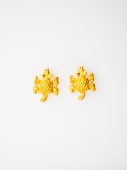 24K Gold Plated Pre-Columbian Muisca Armadillo Shaped Earrings.