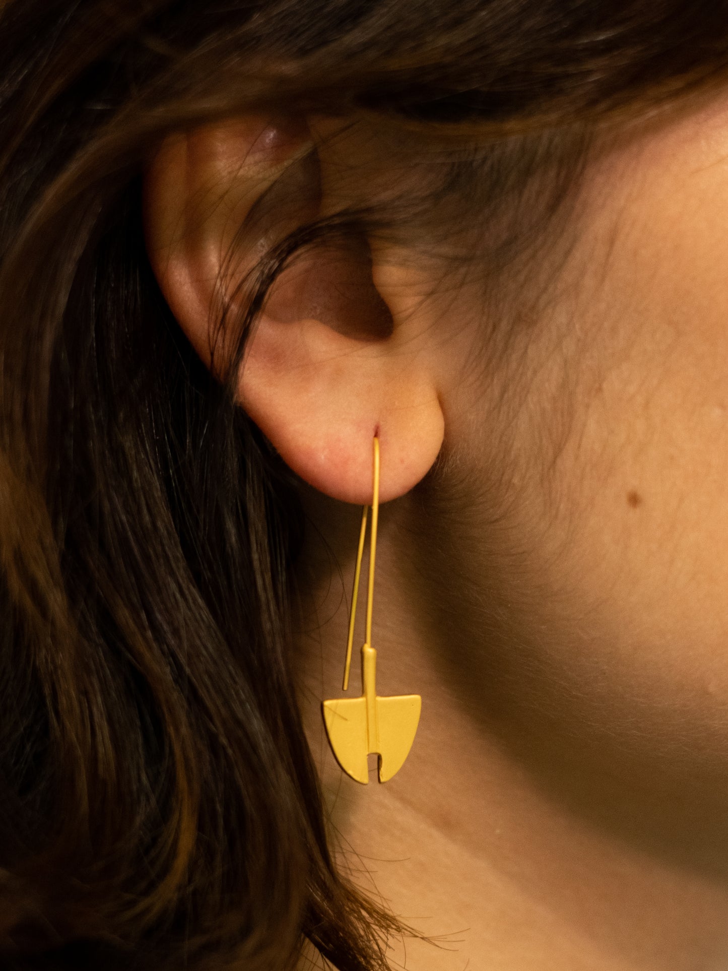 24K Gold Plated Pre-Columbian Muisca Symmetrical Drop Earrings.