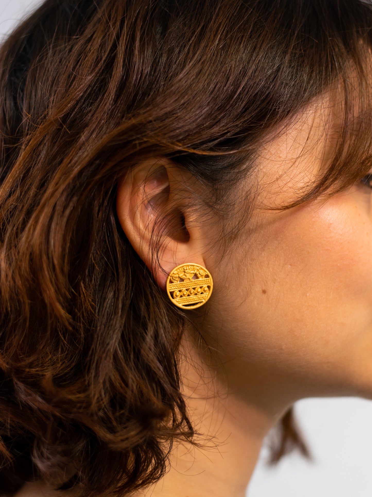 24K Gold Plated Pre-Columbian Muisca Pattern Earrings.