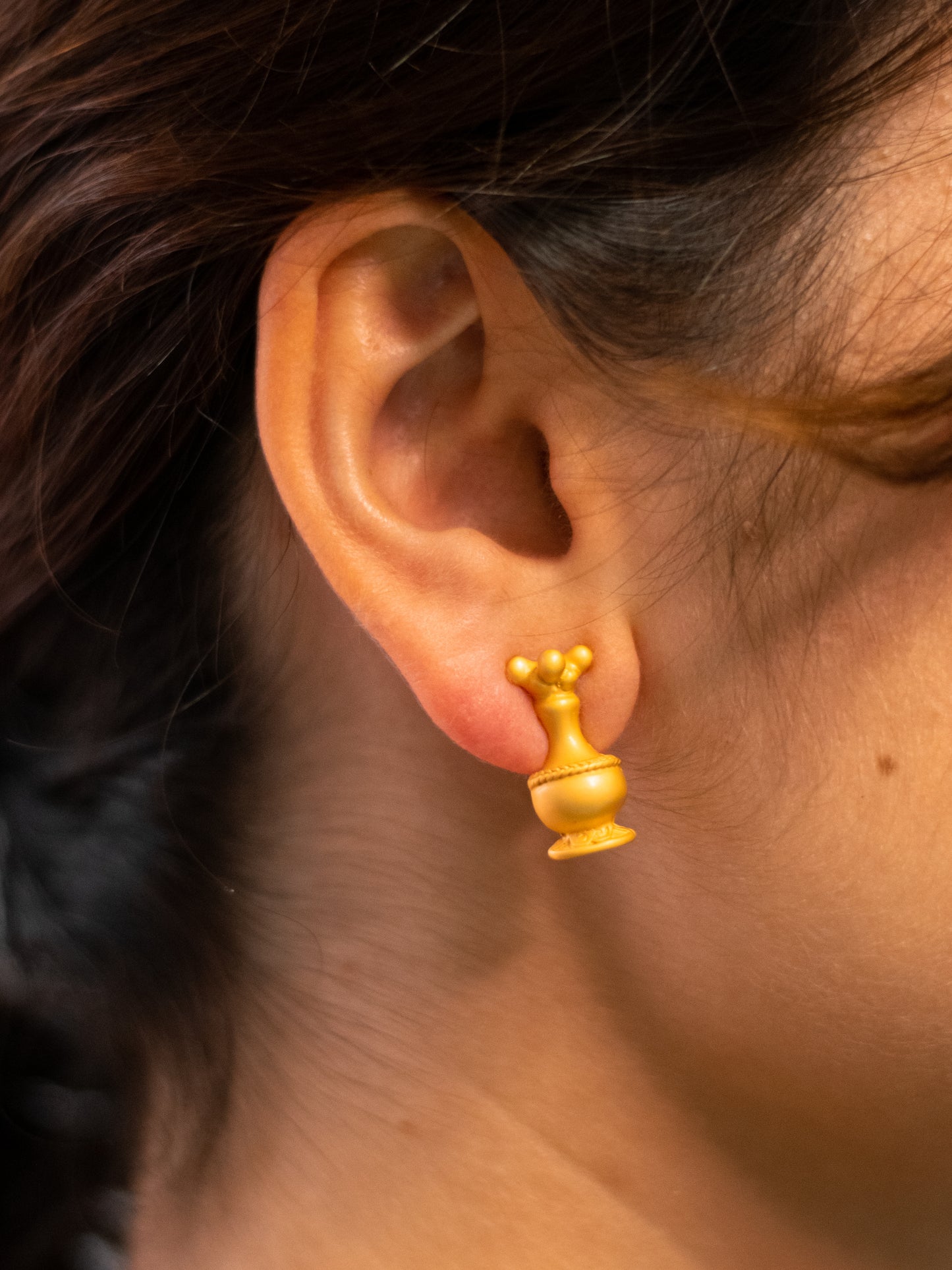 24K Gold Plated Pre-Columbian Muisca Poporo Quimbaya Earrings.