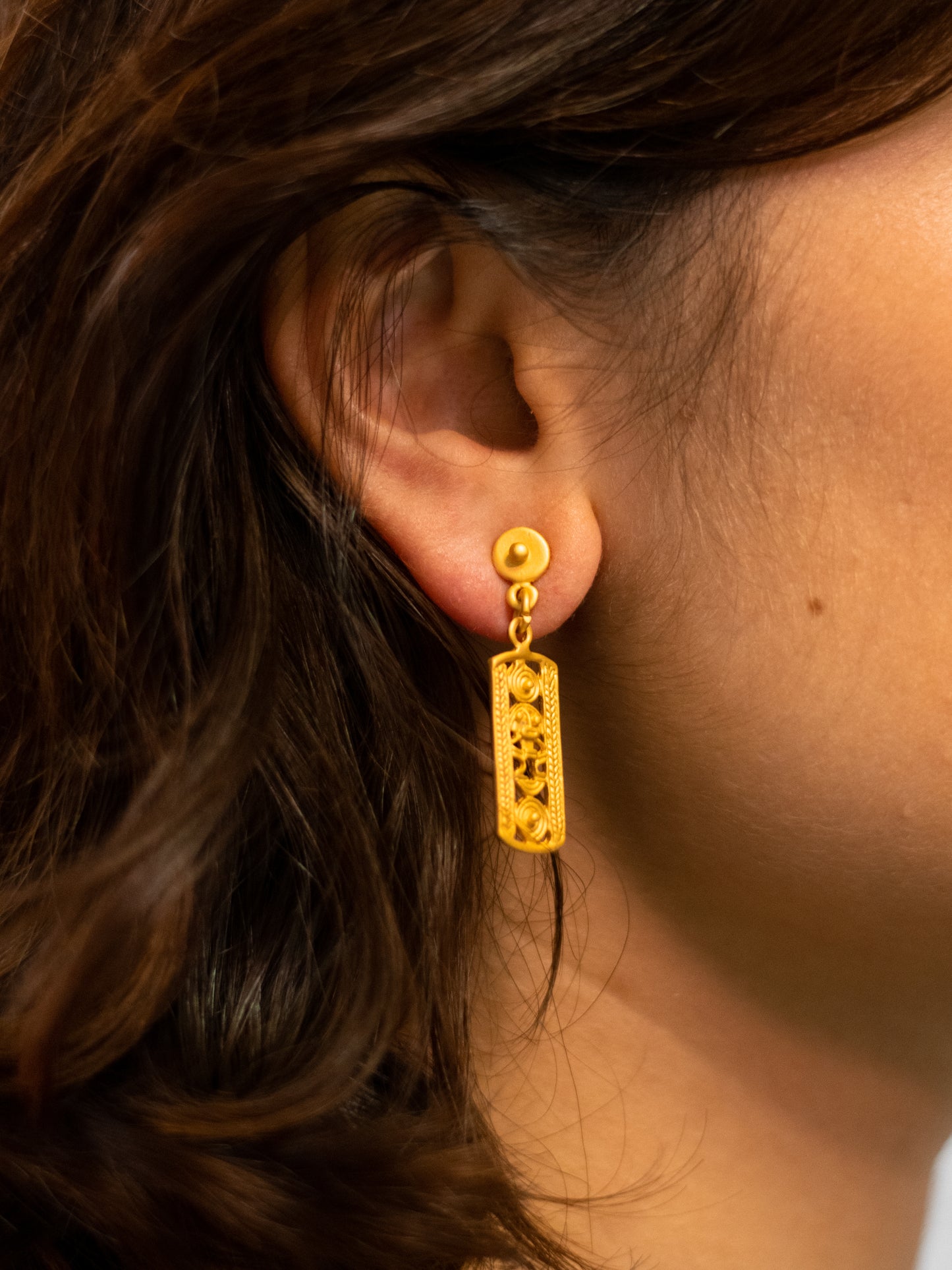 24K Gold Plated Pre-Columbian Muisca Indigenous Symbol Earrings.