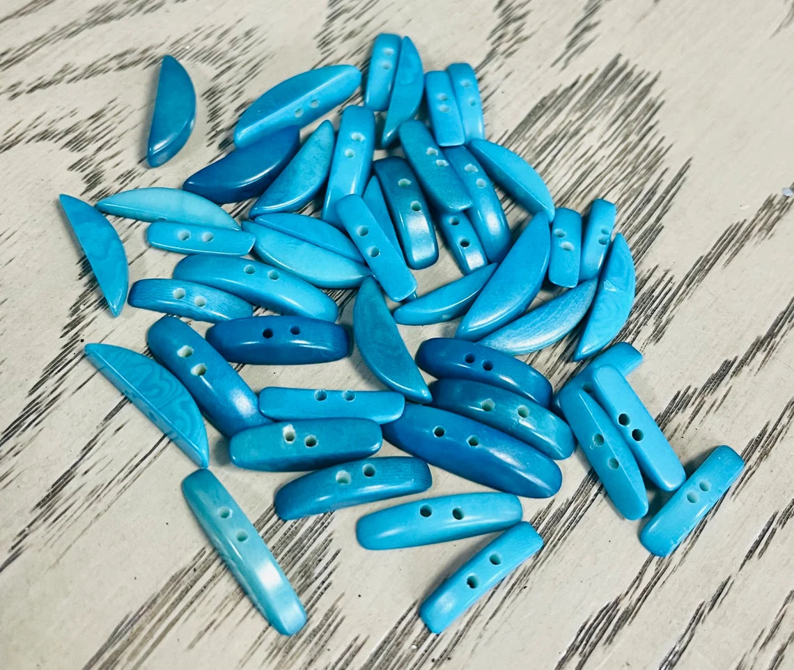 Tagua Crescent Moon Beads. 30 Blue Pieces