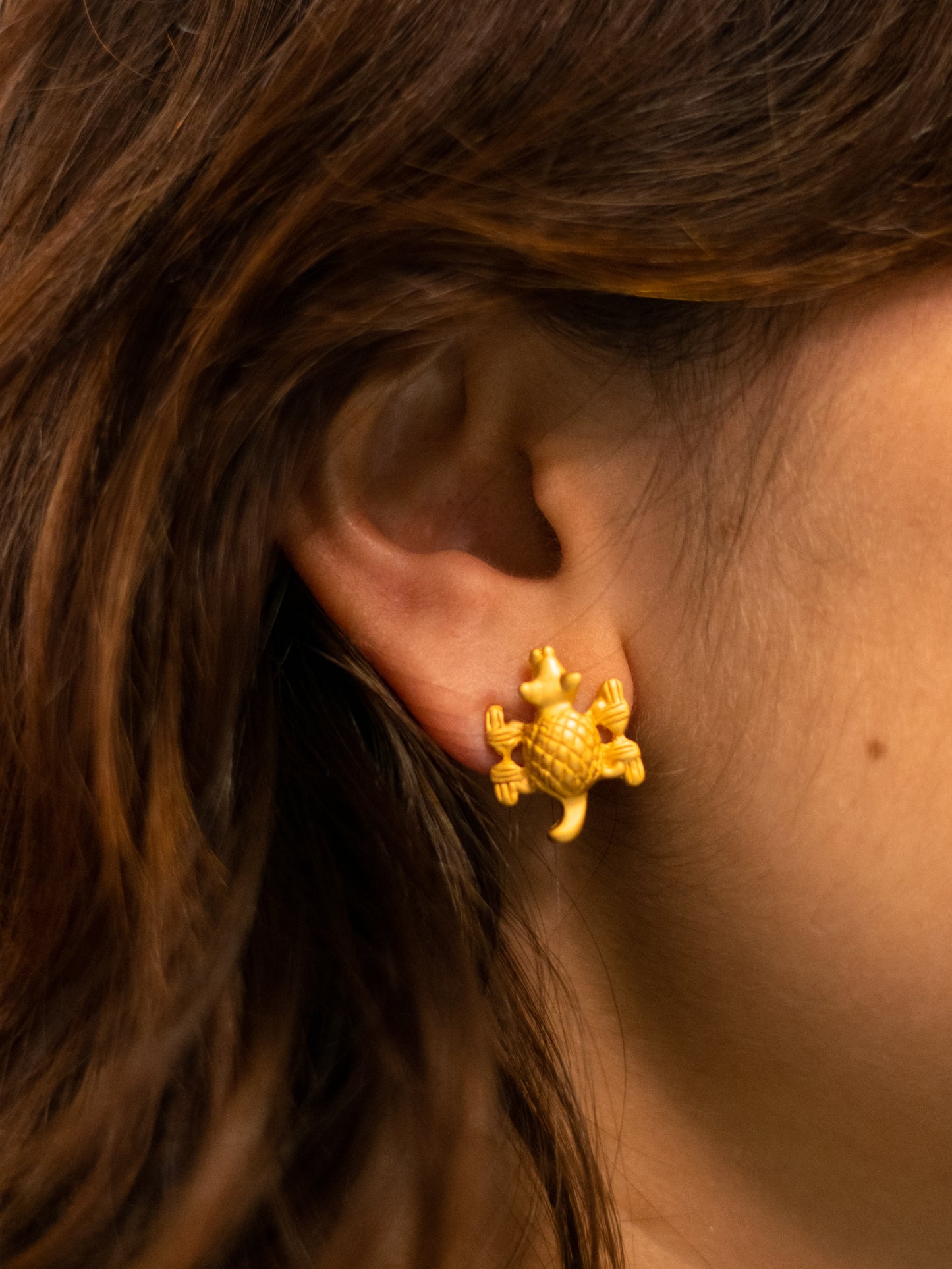 24K Gold Plated Pre-Columbian Muisca Armadillo Shaped Earrings.