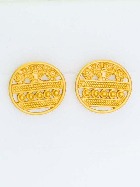 24K Gold Plated Pre-Columbian Muisca Pattern Earrings.