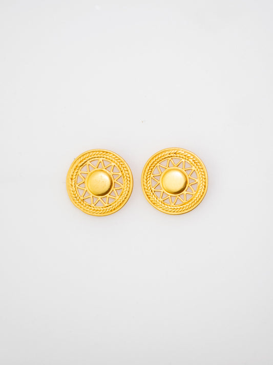 24K Gold Plated Pre-Columbian Muisca Sun Symbol Earrings.