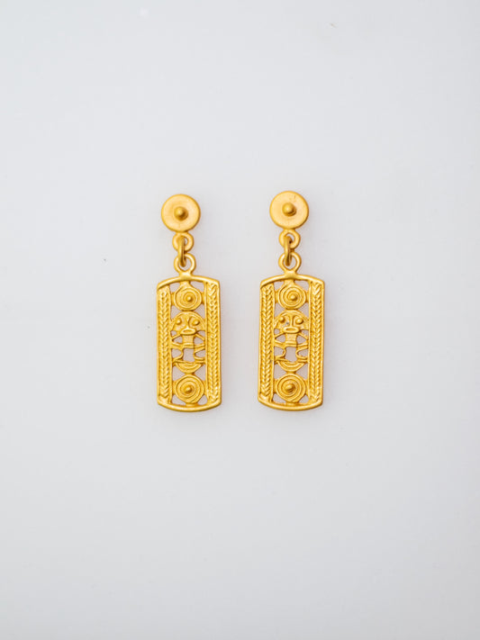 24K Gold Plated Pre-Columbian Muisca Indigenous Symbol Earrings.