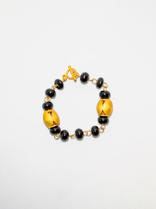 24K Gold Plated Pre-Columbian Muisca Golden and Black Charm Bracelet.